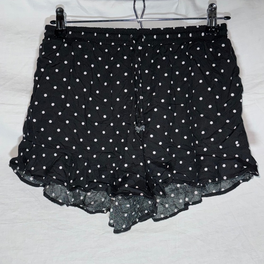 Mossimo Black Polka Dot Ruffle Hem Shorts Womens XS Elastic Waist Drawstring